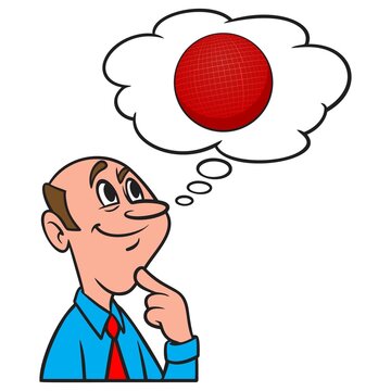 Thinking About Dodgeball - A Cartoon Illustration Of A Man Thinking About Playing Dodgeball.