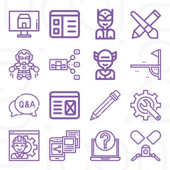 16 pack of subject  lineal web icons set