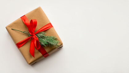 Christmas background with gift box, preparation for holidays