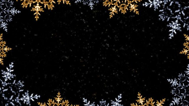Gold and Silver sparkling frame lights looped animation against a black glittering background
