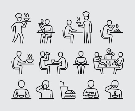 People Eating Vector Line Icons