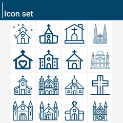 Simple set of cathedral related lineal icons.