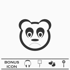 Sad panda icon flat.