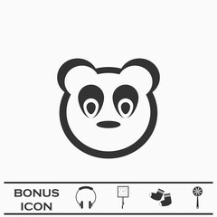 Baby panda face icon flat.