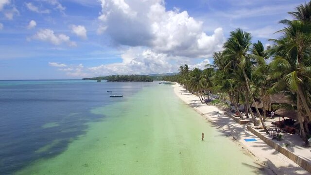 Aerial view of Bulabog Beach on Boracay Island during summer, Western Visayas, Philippines.