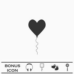 Heart balloon icon flat.