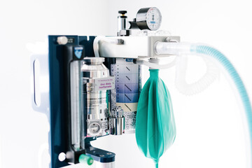 Modern machine for gas anesthesia placed in operating room in bright veterinary clinic