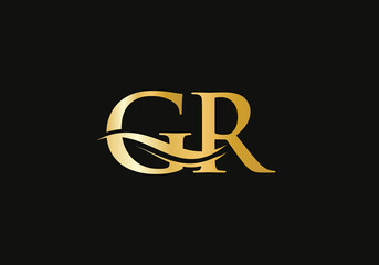 Minimalist Letter GR Logo Design with water wave concept. GR letter logo design