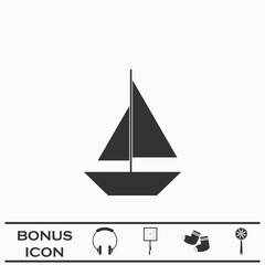 Sail boat icon flat.