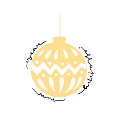 happy new year hand drawn vector lettering, illustration. Simple ball  for NY trees. Can use for postcard, web congratulation