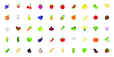 Fruit and Vegetable flat icon set