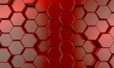 Abstract luxury background with red hexagons.Background with hexagons at different levels. 3d rendering.