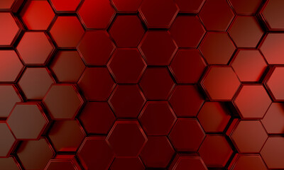 Abstract luxury background with red hexagons.Background with hexagons at different levels. 3d rendering.