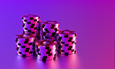 Colored poker chips isolated on a colored background. The concept of the game. Casino. 3d rendering.