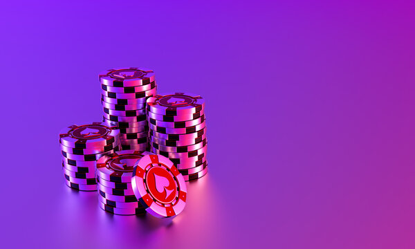 Colored poker chips isolated on a colored background. The concept of the game. Casino. 3d rendering.