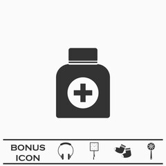 Medicine bottle icon flat