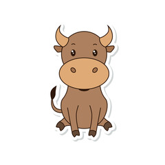 Cartoon cute bull. Vector illustration of funny happy animal. Sticker