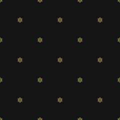 Christmas seamless pattern with golden snowflakes on black background. Vector illustration. EPS 10