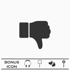 Hand thumb down, dislike icon flat