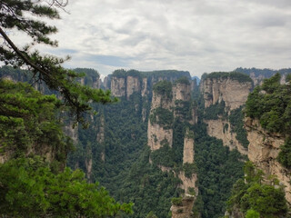 The sandstone pillars. Mountains in the national park Wulingyuan. Zhangjiajie. UNESCO World Heritage Site. China. Asia