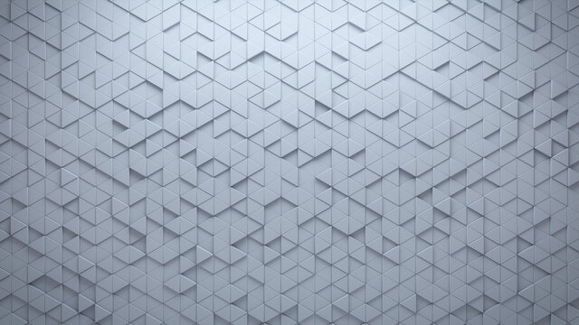 Futuristic, High Tech, light background, with a triangular block structure. Wall texture with a 3D triangle tile pattern. 3D render