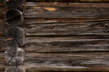 Wooden log cabin or felling texture or background