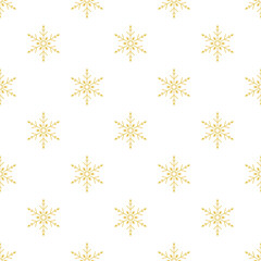 Beautiful Christmas background. Golden snowflakes on white background. Vector seamless pattern. May be used as gift paper.