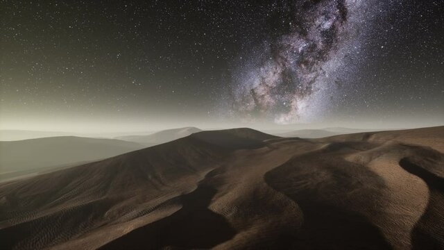 Amazing milky way over the dunes Erg Chebbi in the Sahara desert
