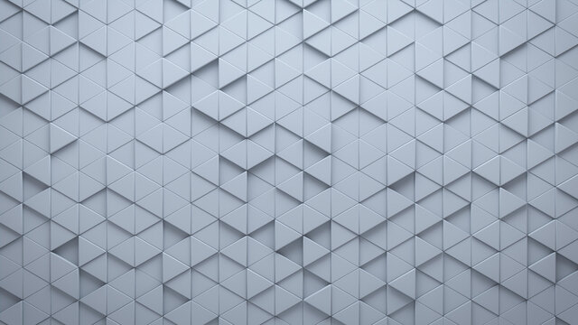 Futuristic, High Tech, light background, with a triangular block structure. Wall texture with a 3D triangle tile pattern. 3D render
