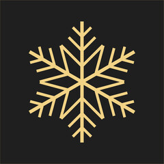 Gold Christmas snowflake icon. Golden silhouette snow flake sign isolated on black background. Elegant design for card, decoration. Symbol winter, New Year holiday celebration Vector illustration