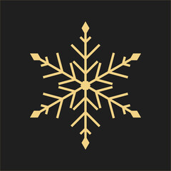 Gold Christmas snowflake icon. Golden silhouette snow flake sign isolated on black background. Elegant design for card, decoration. Symbol winter, New Year holiday celebration Vector illustration