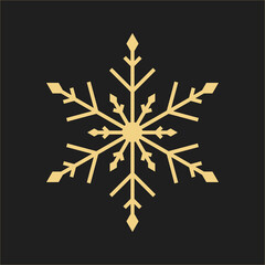 Gold Christmas snowflake icon. Golden silhouette snow flake sign isolated on black background. Elegant design for card, decoration. Symbol winter, New Year holiday celebration Vector illustration