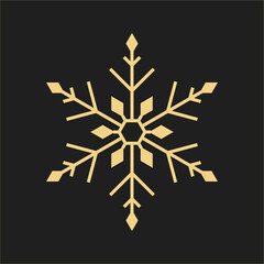 Gold Christmas snowflake icon. Golden silhouette snow flake sign isolated on black background. Elegant design for card, decoration. Symbol winter, New Year holiday celebration Vector illustration