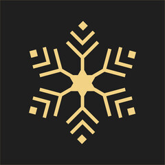 Gold Christmas snowflake icon. Golden silhouette snow flake sign isolated on black background. Elegant design for card, decoration. Symbol winter, New Year holiday celebration Vector illustration