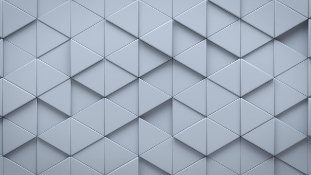 Futuristic, High Tech, light background, with a triangular block structure. Wall texture with a 3D triangle tile pattern. 3D render