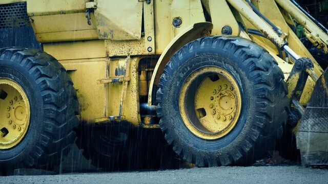 Construction Machine In The Rain