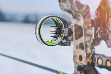 Close-up  Gunsight on the hunting bow.