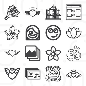 16 pack of buddha  lineal web icons set