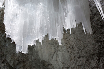 Icicles at Partnachklamm in Garmisch-Partenkirchen, Bavaria, Germany, wintertime