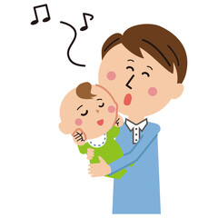 ポップな親子　赤ちゃんとパパ　抱っこ　子守歌