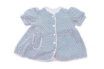 Retro style baby girl dress isolated on the white background top view.