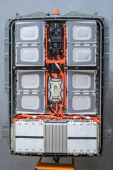 Top view of lithium ion battery of an electric vehicle
