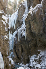 Fototapeta na wymiar Icicles at Partnachklamm in Garmisch-Partenkirchen, Bavaria, Germany, wintertime