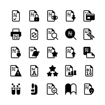 Set Of Scientific Paper Academic Journal Glyph Style Icon - Vector