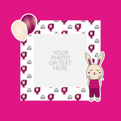 Photo frame with cartoon bunny and balloons design