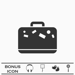 Travel bag icon flat