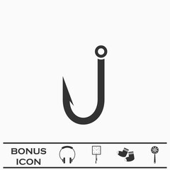 Fishing hook icon flat