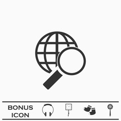 Magnify globe icon flat