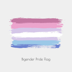 Bigender lgbt vector watercolor flag. Hand drawn ink dry brush stains, strokes, stripes, horizontal lines isolated on white background. Painted colorful symbol of non-binary, pride, rights equality.