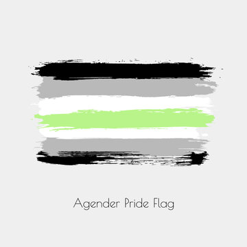 Agender lgbt vector watercolor flag. Hand drawn ink dry brush stains, strokes, stripes, horizontal lines isolated on white background. Painted colorful symbol of non-binary, pride, rights equality.